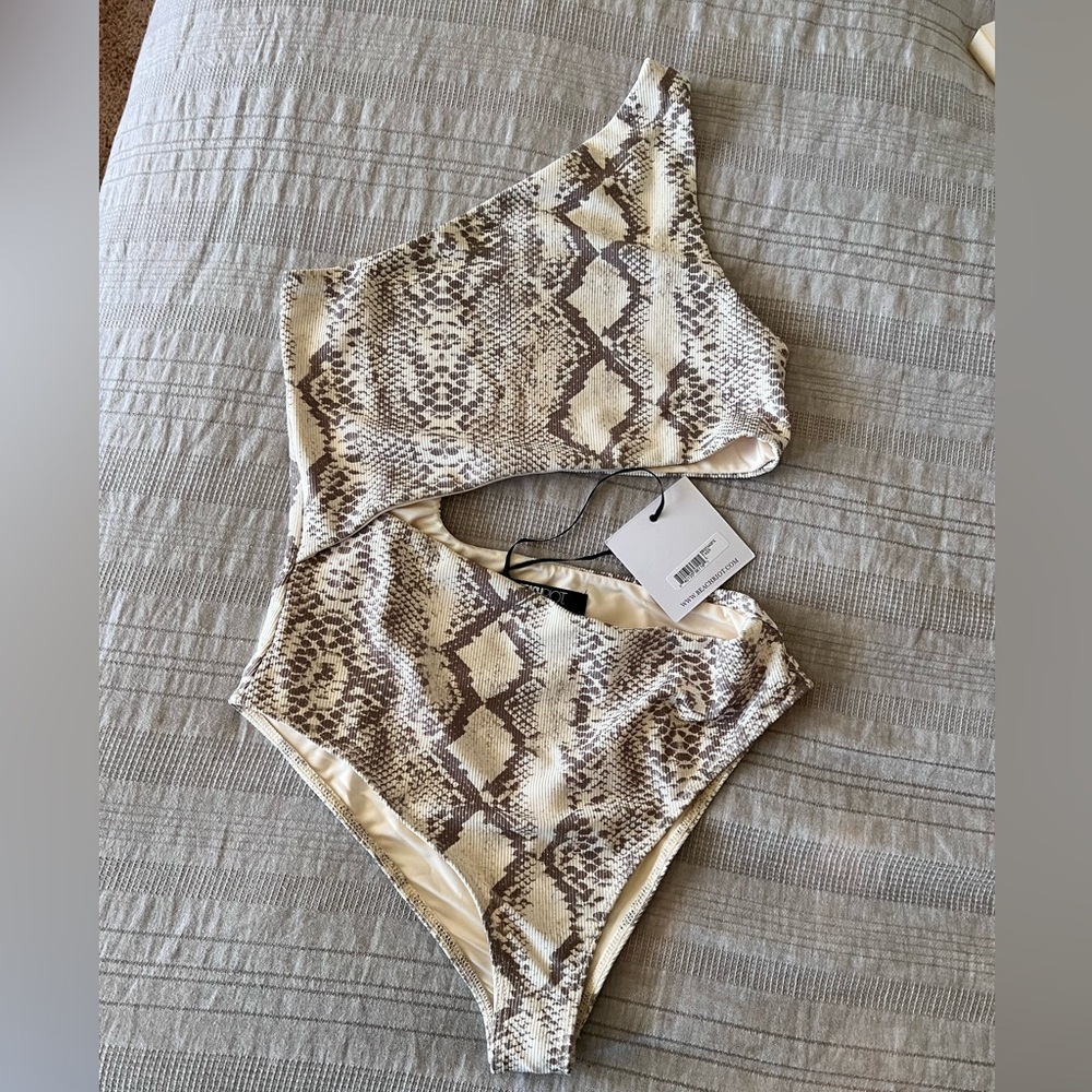 Beach Riot Celine one piece taupe snake swimsuit